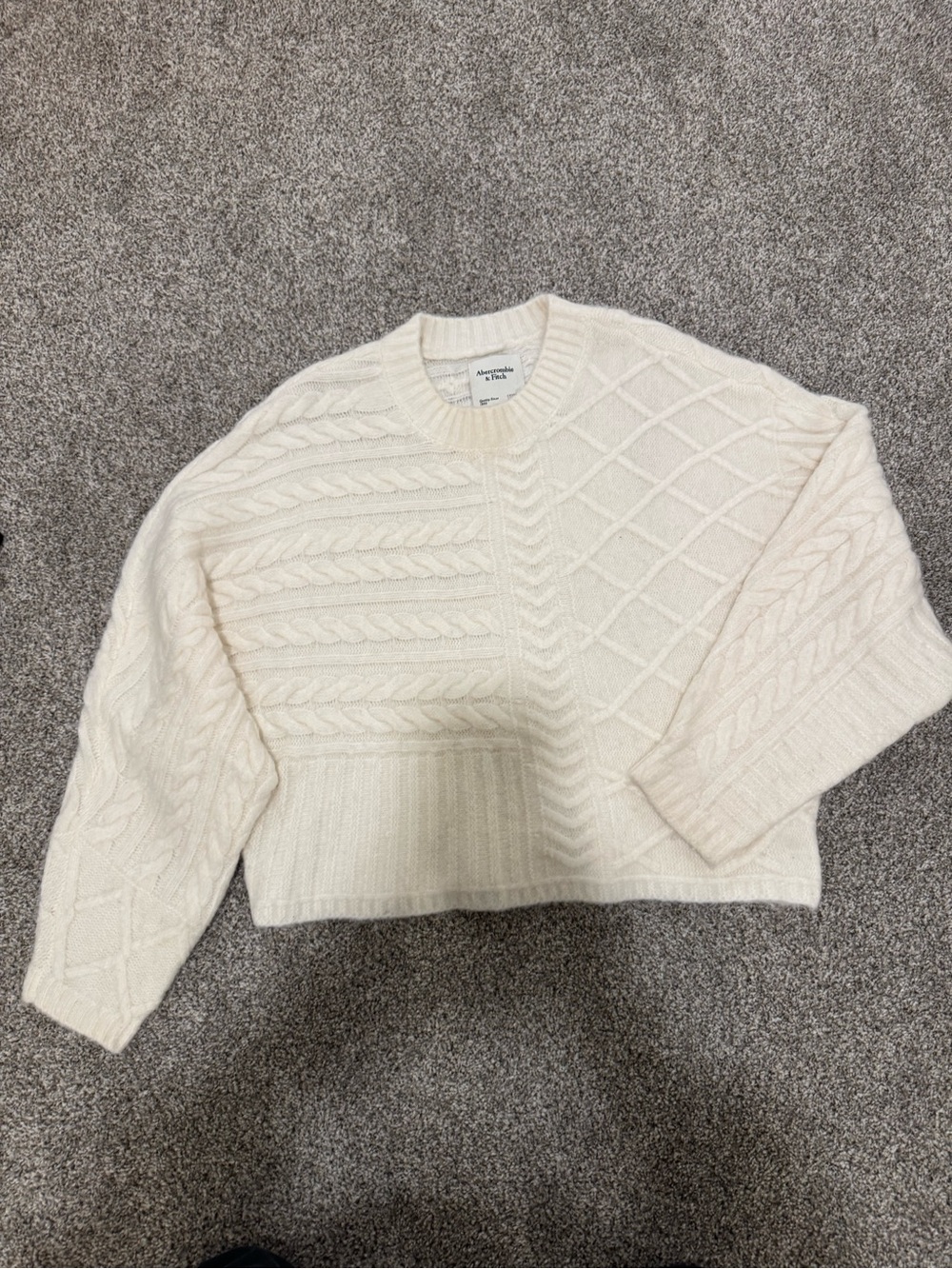 Abercrombie & Fitch Cream Cable-Panel Crewneck Sweater